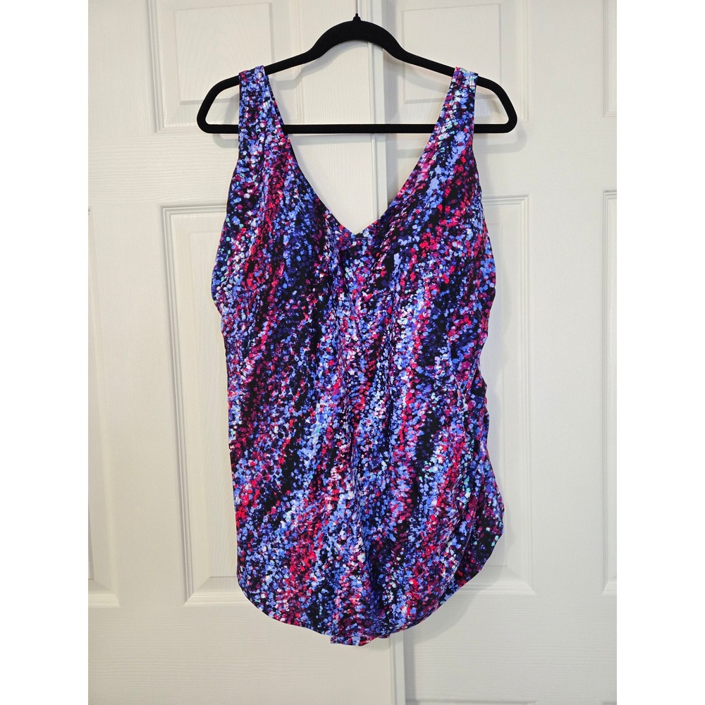 Swim365 Swimsuits For All Blue Purple Abstract Print V-Neck Swimdress Plus 24
